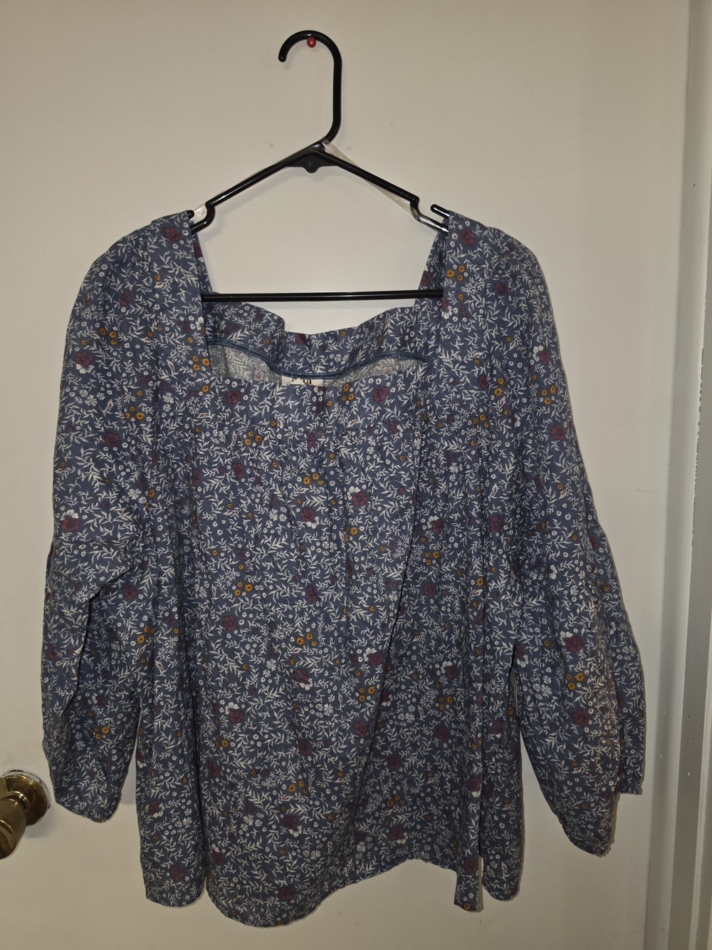 a.n.a Blue Floral Peasant Blouse with Pink and Yellow Blooms